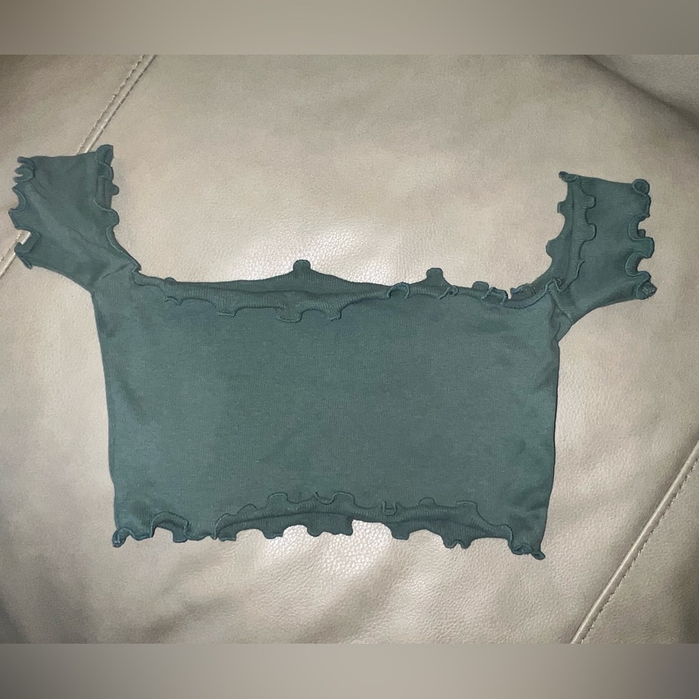 Green Ribbed Knit Top L